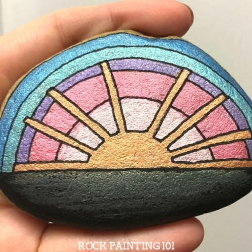 Graphic Sunset Painted Rock