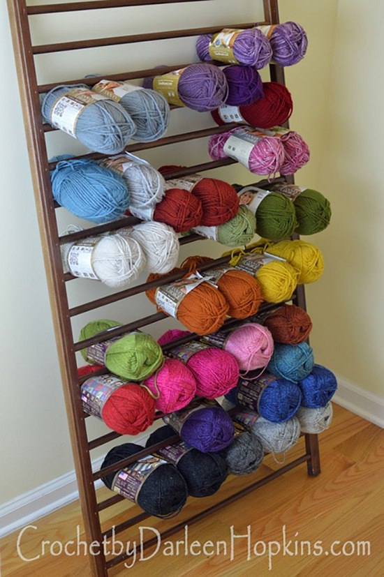Repurposed Crib Yarn Organizer