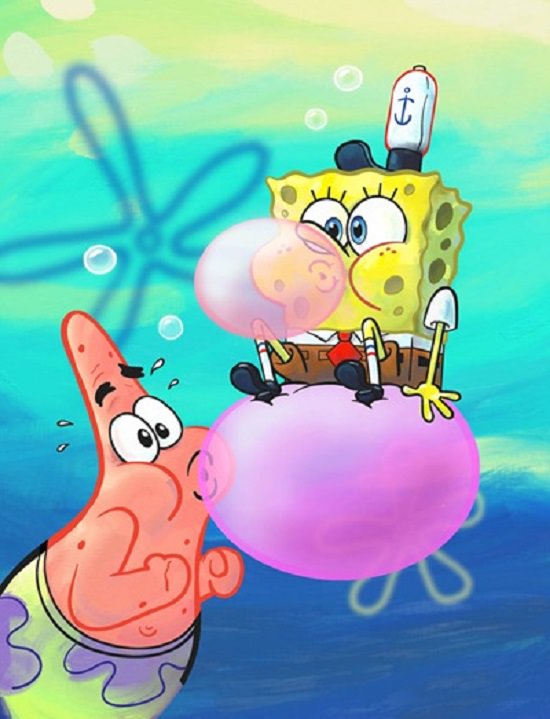 Spongebob and Patrick Chewing Bubble Gum