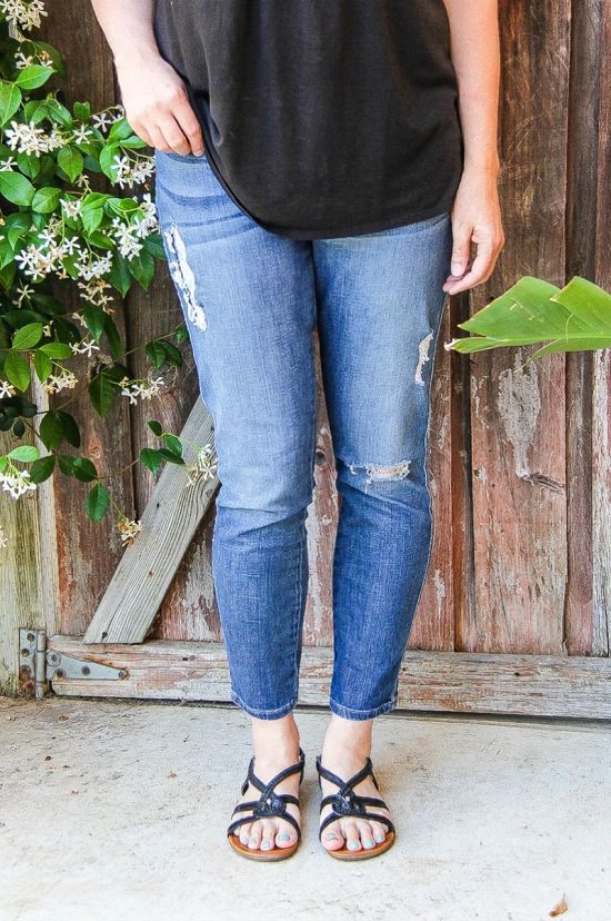 Patched Jeans Using Lace
