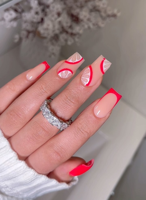 cute and easy grapefruit nails