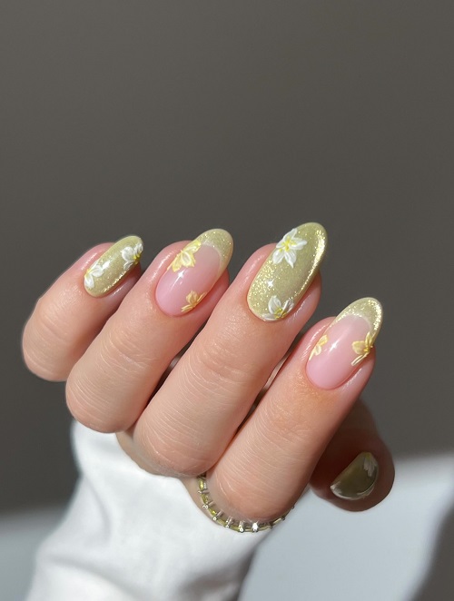 Yellow floral nails