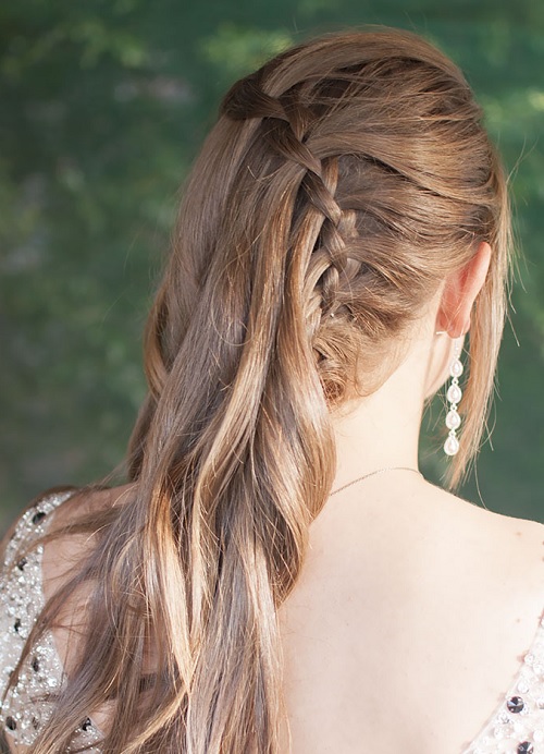 Vertical waterfall braid hairstyle