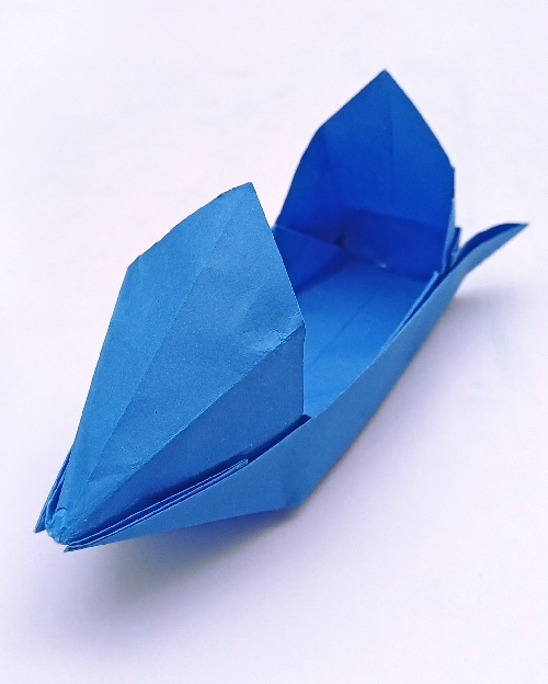 blue origami boat