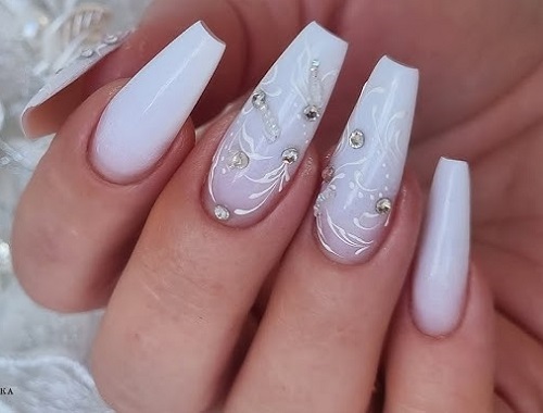 Classic White Nails with a Sparkling Twist 3
