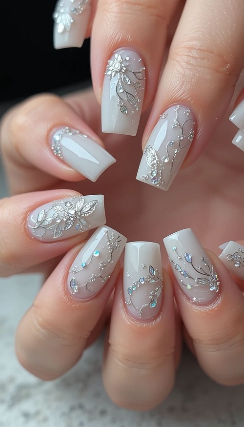 white nail art with glitter 3