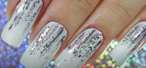 white nail art with glitter 2
