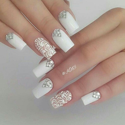 white nail art with glitter 5