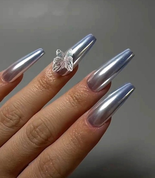 Ombre blue nails with 3d butterfly