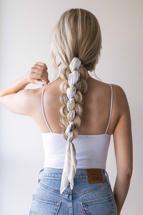 EASY BRAIDED PONYTAIL WITH SCARF