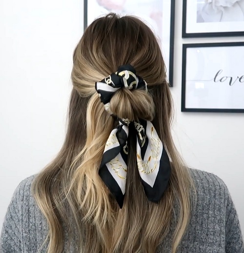 pretty and easy hairstyle using scarf