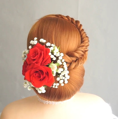 Bridal Bun Hairstyle With Real Flowers