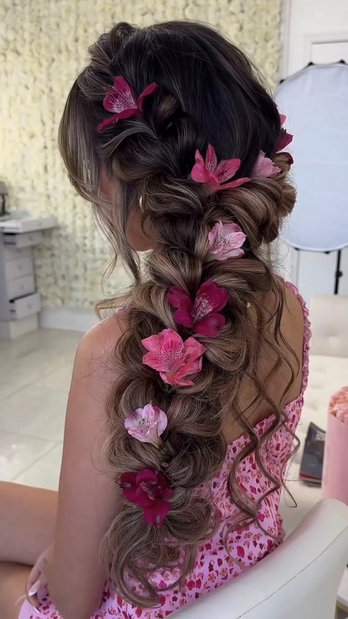Beautiful flower braid with real flowers