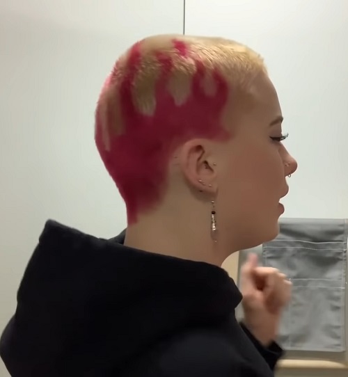 dyed pink flames buzz cut